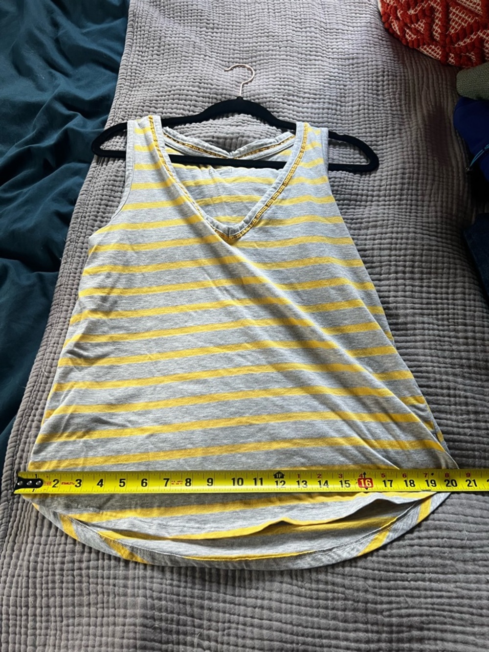 Eddie‎ Bauer Gray and Yellow Striped Crocheted V-Neck Tank - Picture 6 of 7